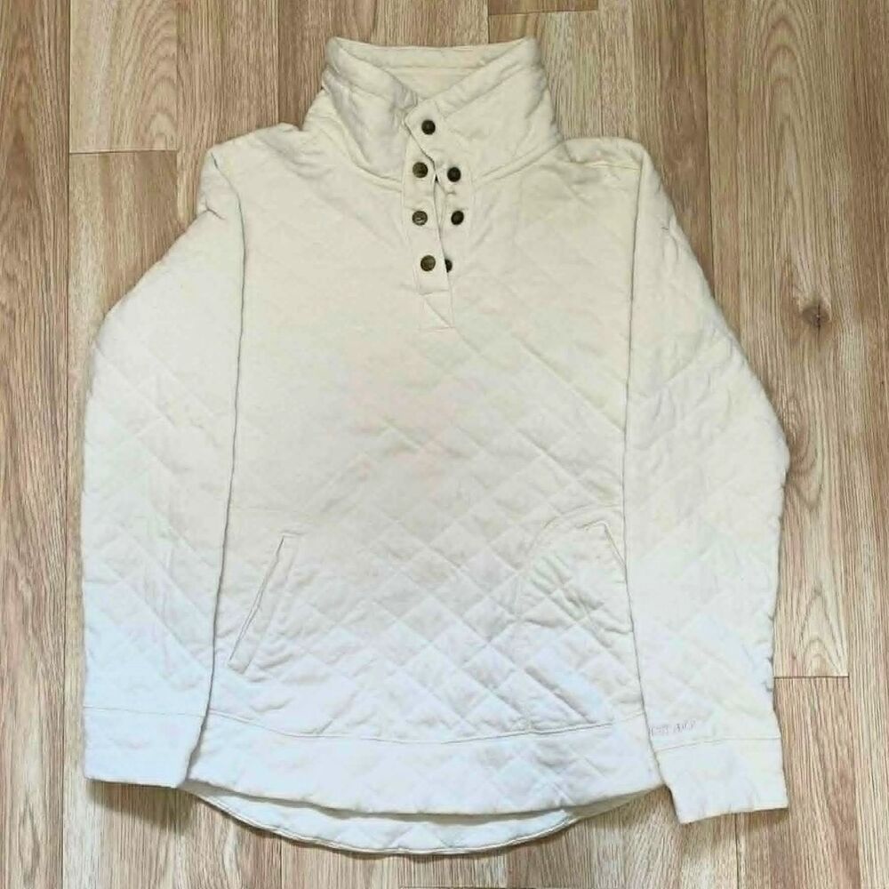 Marmot Cream Quilted Pullover Sweatshirt Snap Neck Cozy Top Size XS